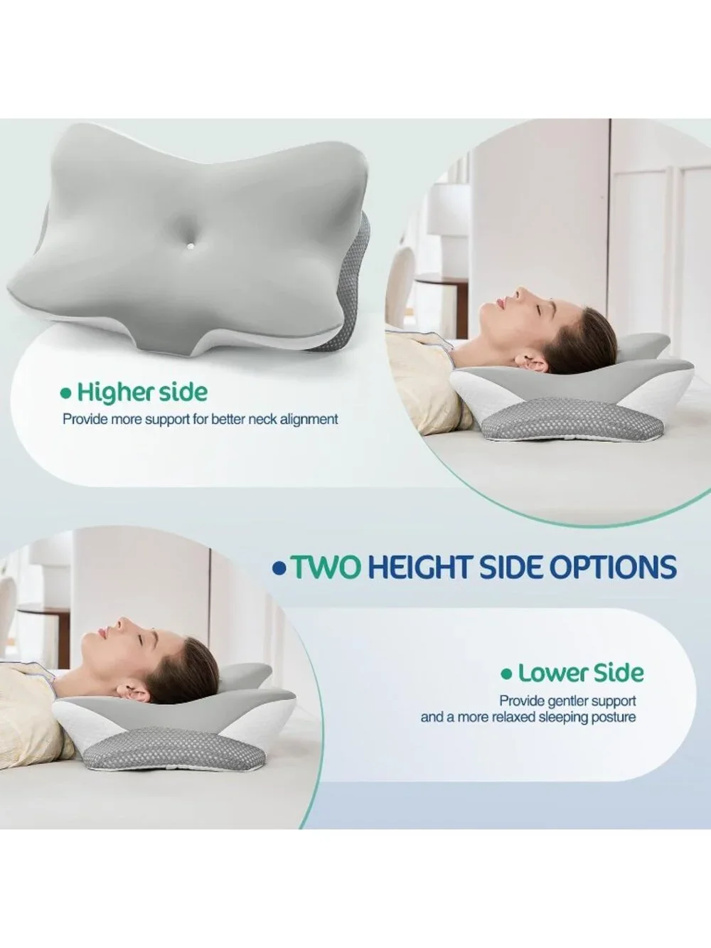 〽️Ergonomic Memory Foam Cervical Pillow Contour Neck Shoulder Pain Relief Grey